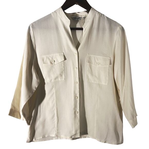 Kim Rogers Signature Women's Medium 100% Silk Cream V-Neck Top - Picture 1 of 5